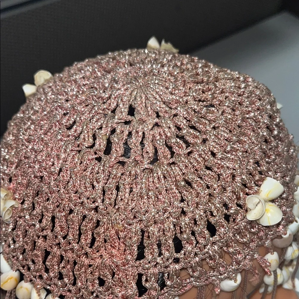 Source Unknown Shelled Boho Hair Accessory w/ metallic pink cording